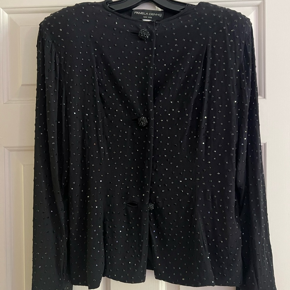 Pamela Dennis black rhinestone skirt and jacket set - vintage